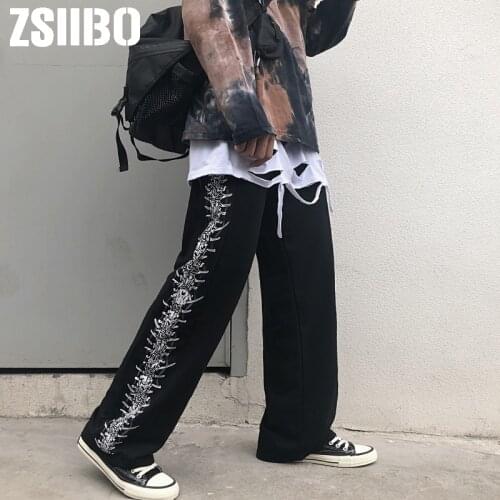 Gothic women casual pants Harajuku loose Woman Man Trousers Elastics High Waist Pants 2019 Korean streetwear wide leg Pants