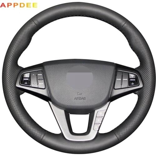 Handsewing Black Artificial Leather Steering Wheel Covers for Hyundai Mistra 2013 2014
