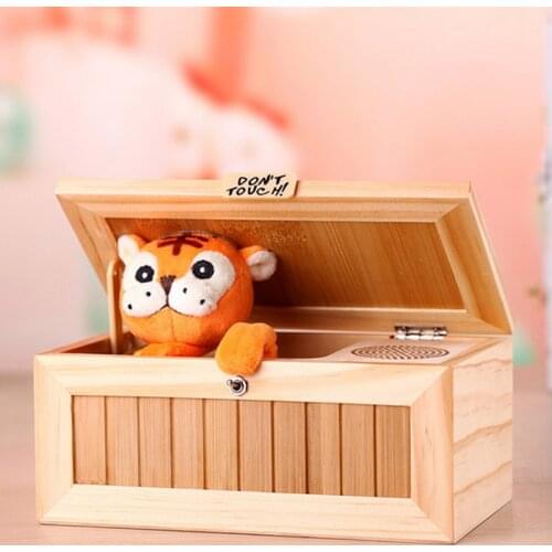 Wooden Electronic Useless Box Cute Tiger Funny Toy Gift for Boy and Kids interactive toys Stress-Reduction Desk Decoration