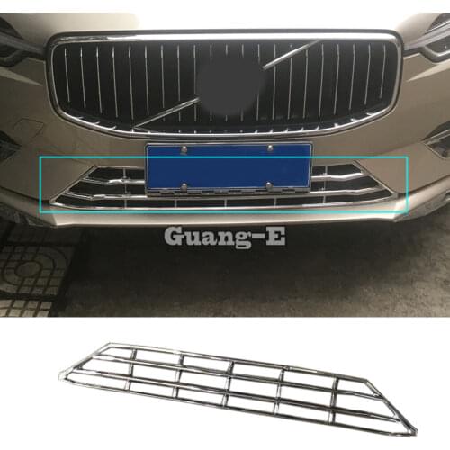 For Volvo XC60 2018 2019 2020 Car Body Cover Stick Detector ABS Chrome Trim Front Bottom Racing Grid Grill Grille Frame 1pcs