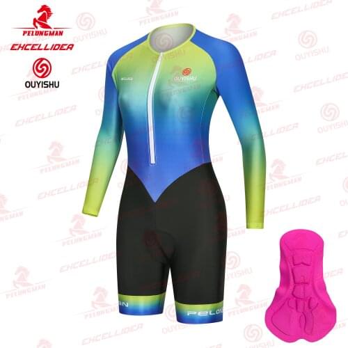 EXCELLIDEA Gradient Color Women Cycling JumpSuit Female Cycling Skinsuit