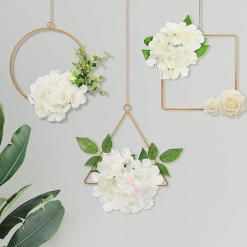 Geometric Metal Wire Wreath Hoop Frame Artificial Flower Garland Wall Hanging Decoration Wedding Party Backdrop Simulation