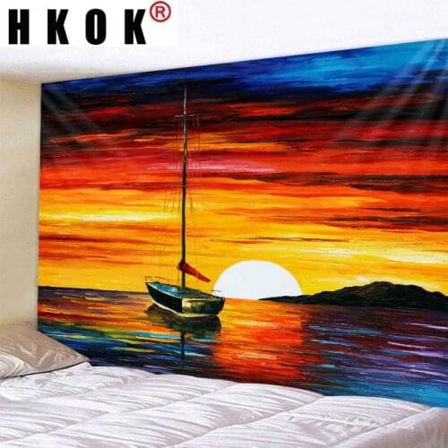 HKOK Sunset Sunrise Tapestry Wall Rugs Wall Hanging Covering Fabric Mural Background Cloth Towel Beach Fabric Blanket Living Art