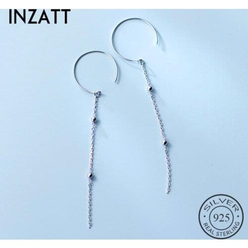 INZATT Real 925 Sterling Silver Minimalist Chain Tassel Bead Drop Earrings For Fashion Women Fine Jewelry Punk Accessories Gift