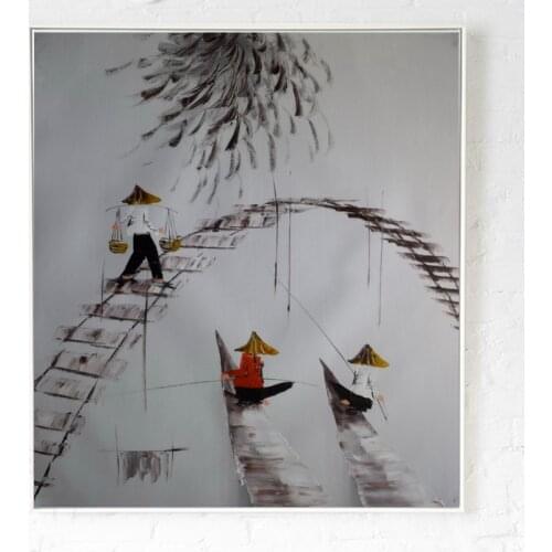 Handmade Oil Painting on canvas Landscape Southeast Asia Fishing Knife painting Wall art Pictures for living room Home Decor