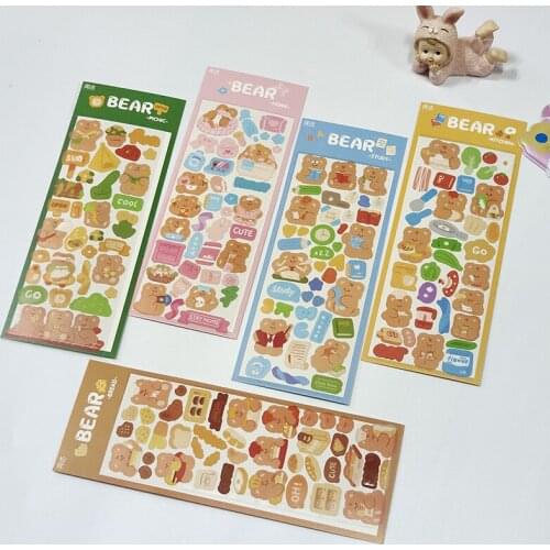 2 pcs Cute Bear Daily Decorative Stickers Korean Scrapbooking Diy Stick Label Diary Stationery Album Journal Sticker