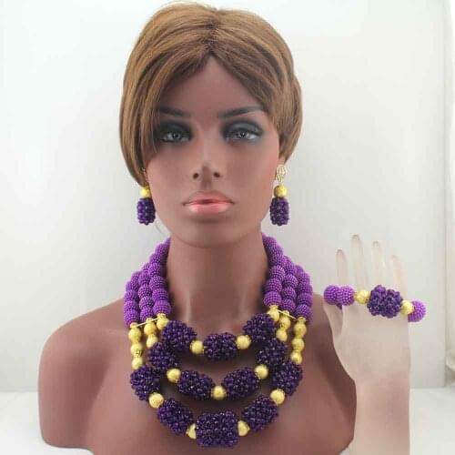 New Handmade Purple Wedding African Bold Beads Jewelry Sets Nigerian Bridal Costume Necklace Set Gift Free Shipping HD8508