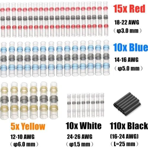 150PCS Solder Seal Wire Connectors Kit, Heat Shrink Butt Connectors Waterproof and Insulated Electrical Wire Terminals