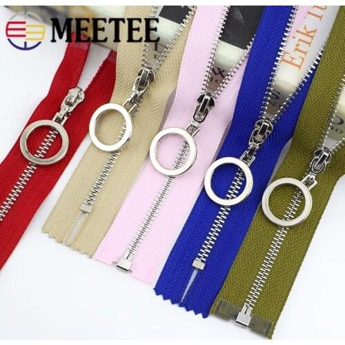 Meetee 2pcs 20-70cm 3# Metal Close-End Open-End Zipper Auto Lock O Ring Zipper Slider Silver Tooth Decor Zip DIY Sew Accessories