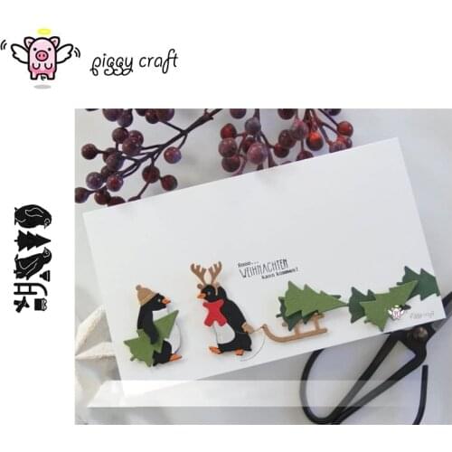 Piggy Craft metal cutting dies cut die mold Christmas penguin sleigh Scrapbook paper craft knife mould blade punch stencils dies