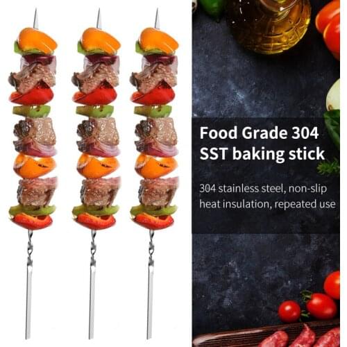 10-100 PCS Reusable Stainless Steel Barbecue Grills Needle Meat String Sign Skewers With Handle Kebab Sticks BBQ Outdoor Tools