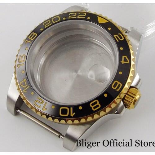 Gold Coated Men Watch Case Fit NH35 NH35A Movement Sapphire Glass Ceramic Bezel Insert