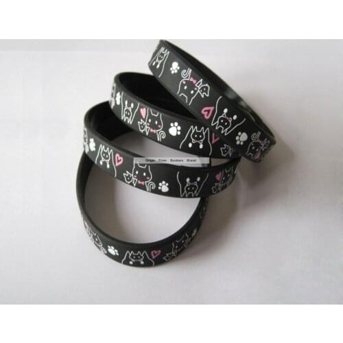 Cute Cartoon Cat Heart Print Promotion Kids Children Birthday Party Event Hand Wristbands Logo Custom Print Silicone Bracelet