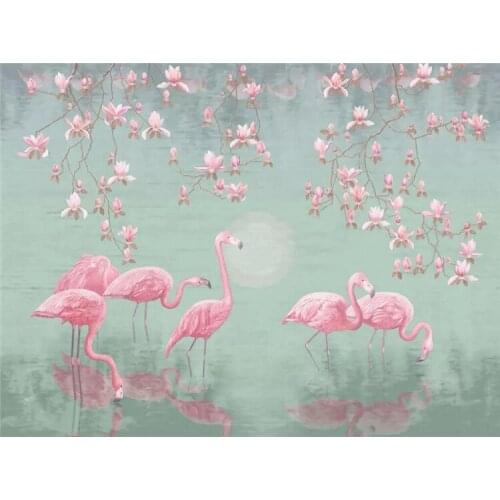 Magnolia flamingo Nordic background wall professional production mural wallpaper custom poster photo wall