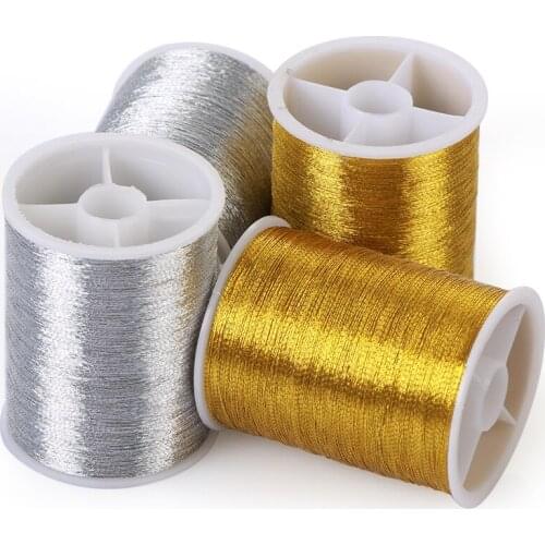 Gold Silver 100 Metres Embroidery Thread Durable Overlocking Sewing Machine Handmade Threads Polyester Cross Stitch Strong Spool