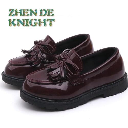 New Girls Black Dress Leather Shoes for Children Wedding Patent Leather Kids School Oxford Shoes Flat Fashion Rubber