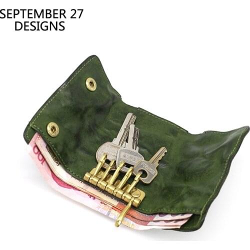 New Key Wallet Genuine Leather Men Hasp Keychain Vintage Top-end Cowhide Key Holder Organizer Women Housekeeper Money Bag Purses