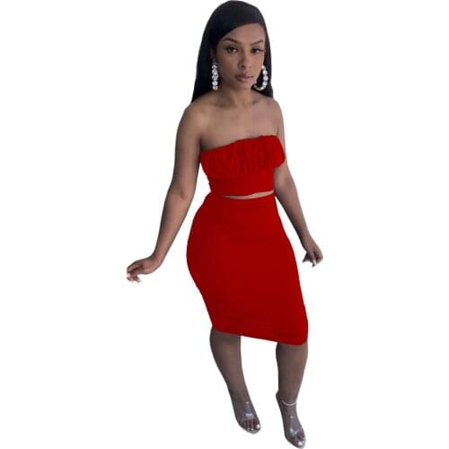 Solid Color Summer Two Piece Outfits 2021 New Arrival Beach Holiday Party And Club Vest Tank Sheath Knee Length Skirts Dress