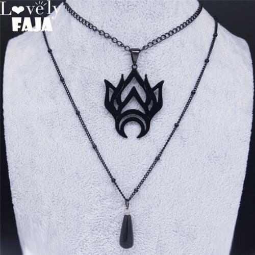 Lovely FAJA Flame Moon Stainless Steel Layered Necklaces Black Color Women/Men Gothic Necklace Jewelry collares mujer N4103S03