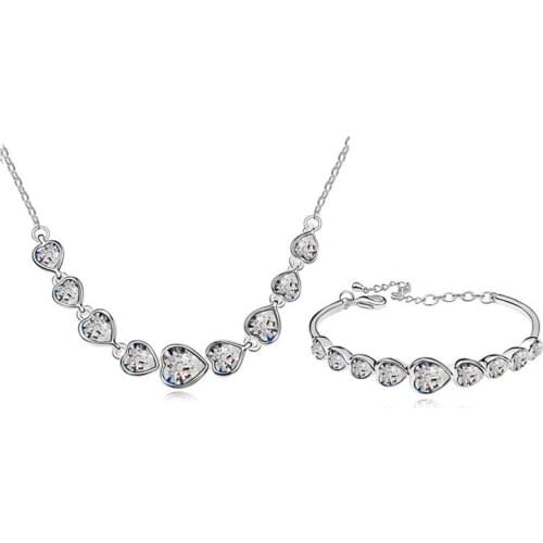 Original Love Heart Made With Genuine SWAROVSKI ELements Crystals from SWAROVSKI Necklace Bracelet Women Wedding Jewelry Sets
