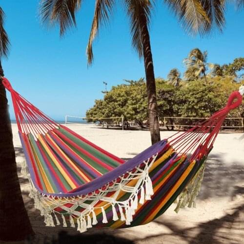 Outdoor Hammock Portable Garden Hammock Sports Home Travel Camping Swing Canvas Stripe Hang Bed Hammock Double Single People