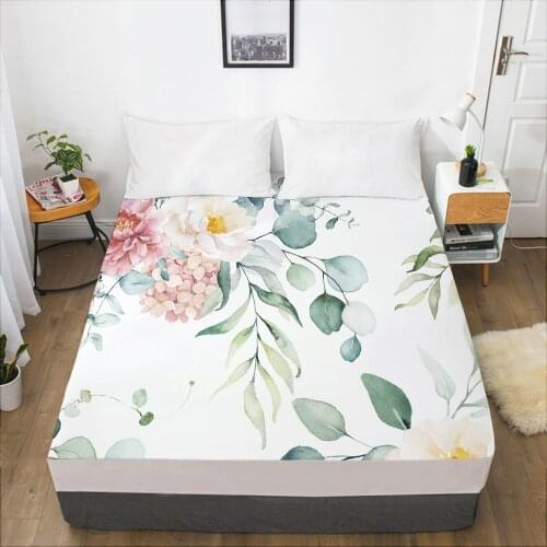Luxury Elastic fitted sheet bed sheet With An Elastic Band Mattress Cover 150x200 Bed cover for home Flowers light colour