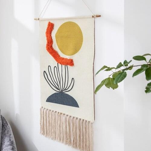 Hand Woven Tassel Tapestry Wall Hanging Painting Cloth 3D Weaving Art Background Fabric Tapestries Bedroom Home Decor 50*98cm