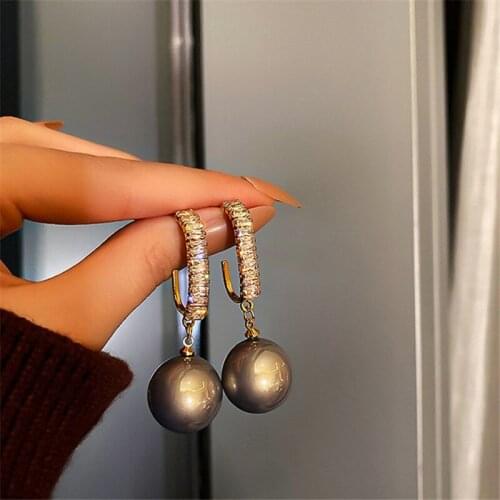 FYUAN Geometric Zircon Crystal Dangle Earrings for Women White Gray Pearl Earrings Weddings Party Jewelry