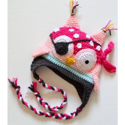Pirate Owl Earflap Beanie Hat Boy Girl Crocheted Winter Hat Halloween Back to School,Pirate owl Hat Birthday gift,Christmas gift
