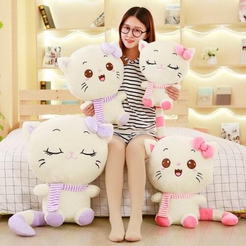 2018 DEC New Big Face Scarf Bow Cat Plush Toy 60cm 80cm 90cm 110cm 130cm Pink Purple Colors 1pcs/pack Girls Valentines Day Gift
