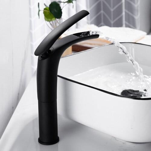 Bathroom Basin Faucet Paint Black Waterfall Sink Faucet Single Hole Cold Hot Water Mixer Tap Copper Wash Basin Faucet Deck Mount