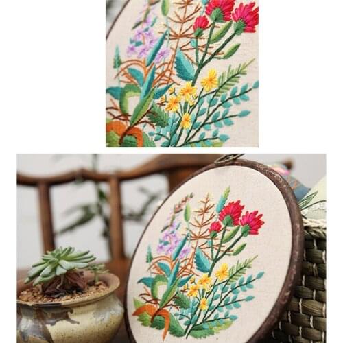 DIY Embroidery Starter Kit for Beginner 7.9 Inch with Flower Leave Pattern Cross Stitch SUB Sale