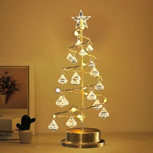 Christmas Diamond Tree Light LED Wrought Iron Bedroom Crystal Lighting Lamp Table Bedside Glowing Ornaments Lamp