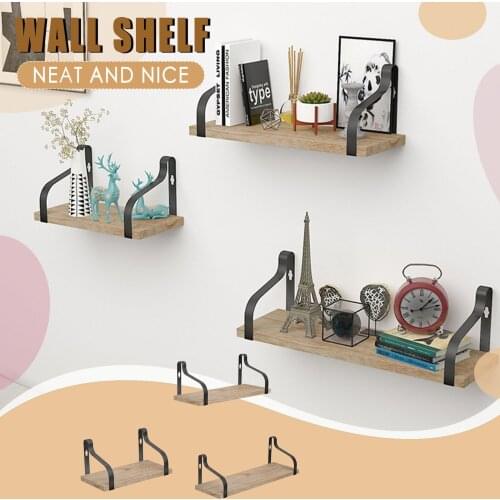 Three-piece Home Wall Decoration Wall-mounted Bookshelf One-word Partition Living Room Bedroom Office Natural Wood Color #G3