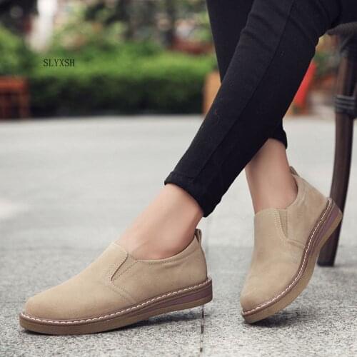 SLYXSH 2019 Spring women flats sneakers shoes women slip on flat loafers suede leather shoes handmade boat shoes black oxfords