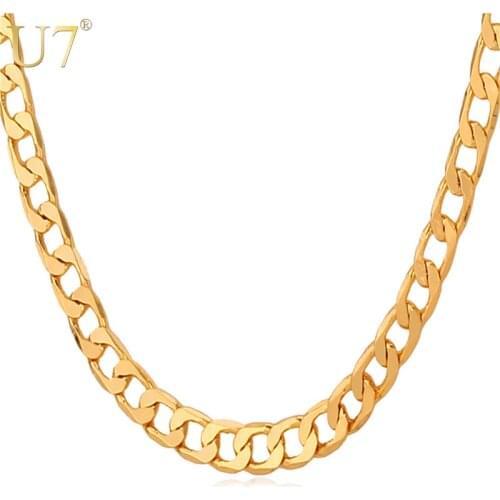U7 Gold Color Necklaces For Men Jewelry 5MM Wholesale Trendy Fashion Link Chain Necklaces N311