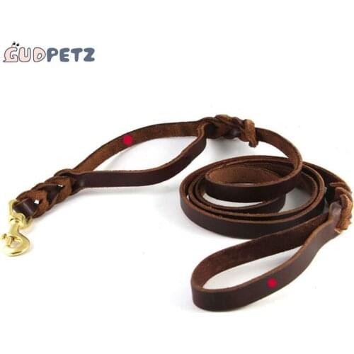 Braided Dog Leash 100% Cow Leather Dog Rope with Two Handles for German Shepherd Labrador Pitbull 180cm Long