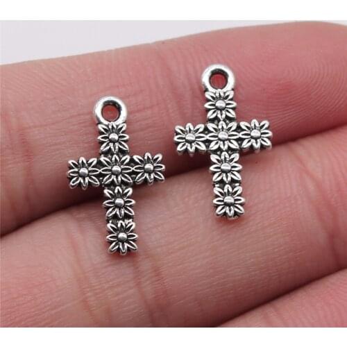 WYSIWYG 20pcs 11x18mm Charms Flower Cross Antique Silver Color Alloy DIY Jewelry Making Accessories