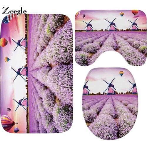 Zeegle 3pcs/set Europe Lavender Nonslip Flannel Bathroom Mats Butterfly Anti Slip Toilet Carpet Water Absorption Toilet Mats