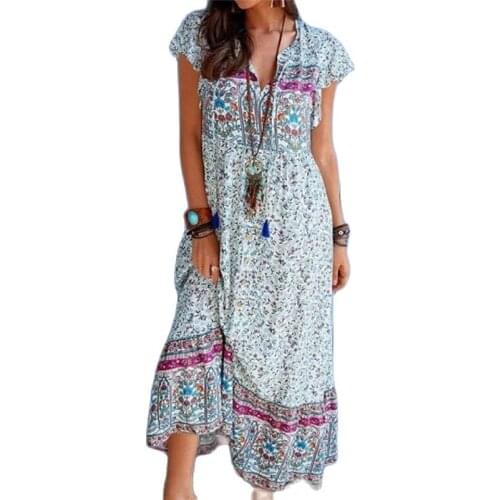 2021 Factory Price Ladies High-Quality Hot-Selling Womens Summer New Sweet Print V-Neck Short-Sleeved Long Skirt