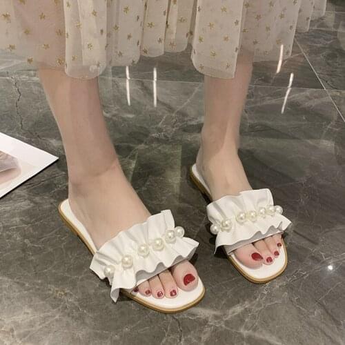 2021Summer Fashion Slippres Flat Shoes Female Slippers Casual String Bead Slides Slipers Women Luxury Rubber Slippers zapatos
