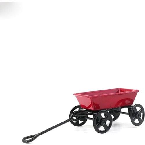 1: 12 Dollhouse Red Iron Small Pull Cart Family Toy Model for Doll House Bedroom Scene Furniture Decoration Accessories