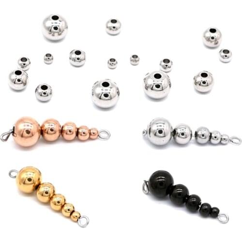 1 Pack 304 Stainless Steel Gold Black Steel Rose Gold Color 3 4 5 6 8mm Round Ball Spacer Beads DIY Jewelry Crafts Findings