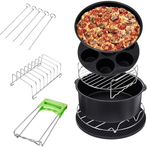 13Pcs Air Fryer Accessories 9 Inch Fit for Airfryer 5.2-6.8QT Baking Basket Pizza Plate Grill Pot Kitchen Cooking Tool for Party