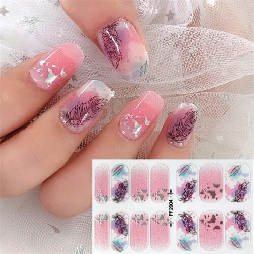 1pc Bronzing Glitter Sequins Nail Sticker Adhesive Nail Art Polish Tips Leaf Feather Decal Wraps Easy To Wear Manicure for Women