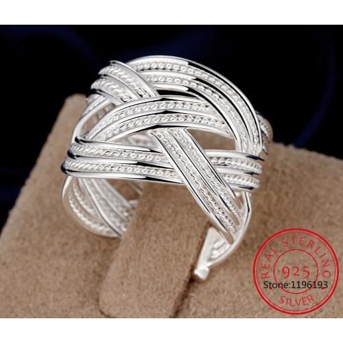 2020 New 925 Silver Weave Open Adjustable Ring For Women Fashion Jewelry