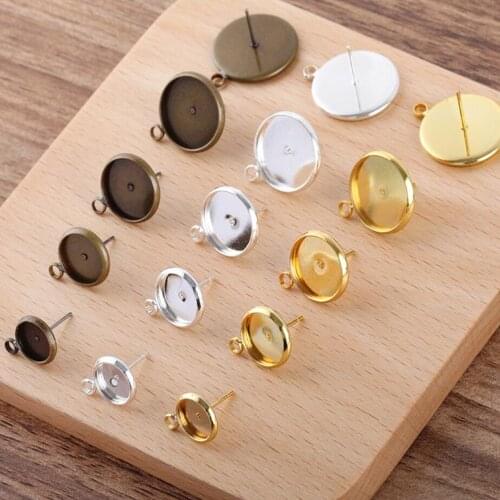 300pcs earring post with loop 8mm 10mm 12mm 14mm 16mm bezel blank earring base cabochon settings jewelry findings accesories