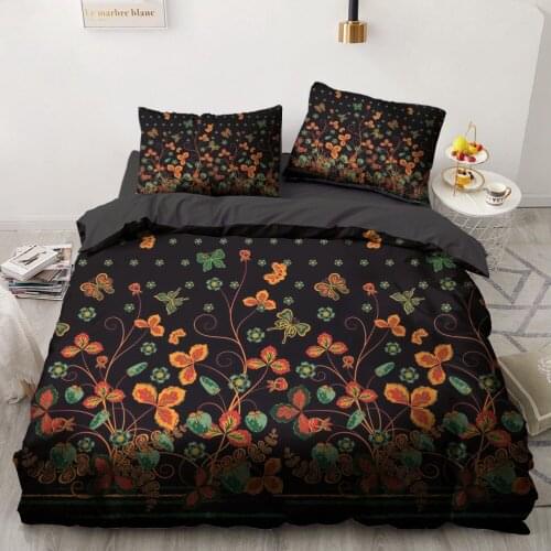 3D Bedding Sets Black Duvet Quilt Cover Set Comforter Bed Linen Pillowcase King Queen 180x210cm Flower Design Printed