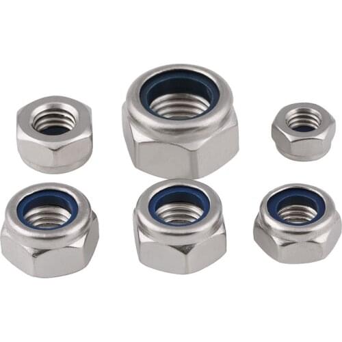 50/20pcs M2 M2.5 M3 M4 M5 M6 M8 Stainless Steel Nylock Nylon Insert Hex Lock Nuts