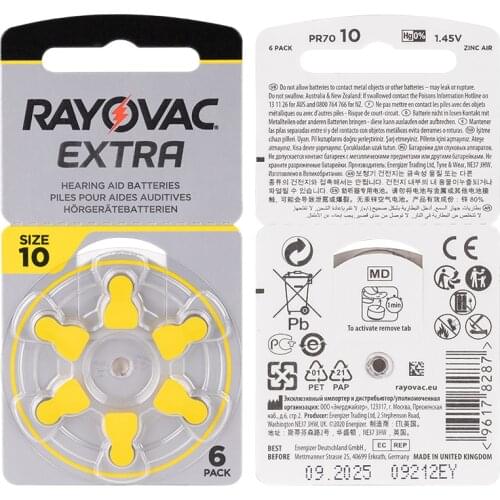 60 PCS Rayovac Extra Zinc Air Hearing Aid Batteries A10 10A 10 PR70 Hearing Aid Battery A10 for Hearing Aids